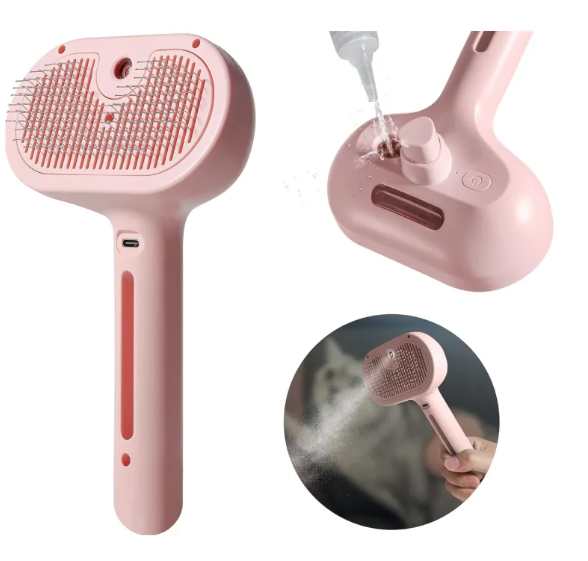 Pet Hair Spray Brush – Built-In Water Tank Self-Cleaning Deshedding Comb for Cats & Dogs