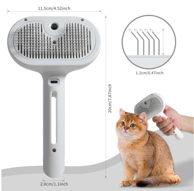 Pet Hair Spray Brush – Built-In Water Tank Self-Cleaning Deshedding Comb for Cats & Dogs